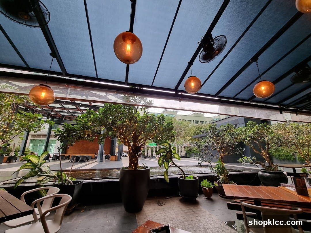 Outdoor Seating Area with Decorative Lighting