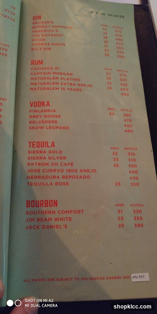 High Spirits Menu