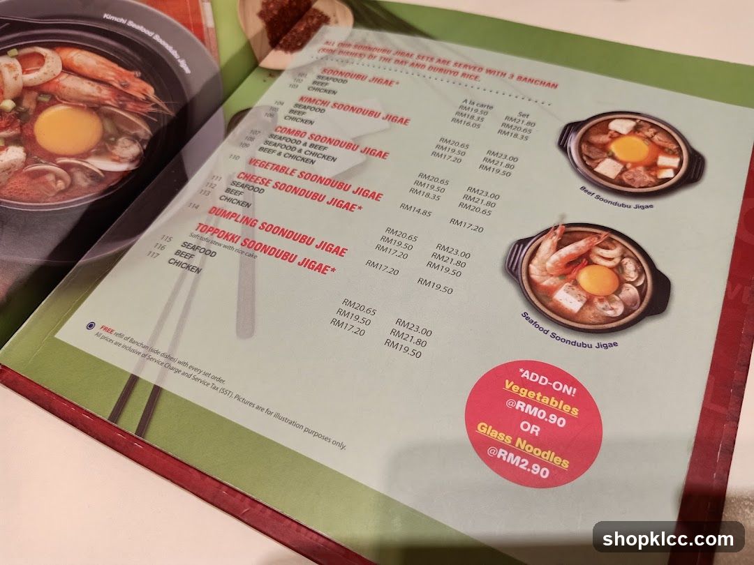 Soondubu Jigae Menu
