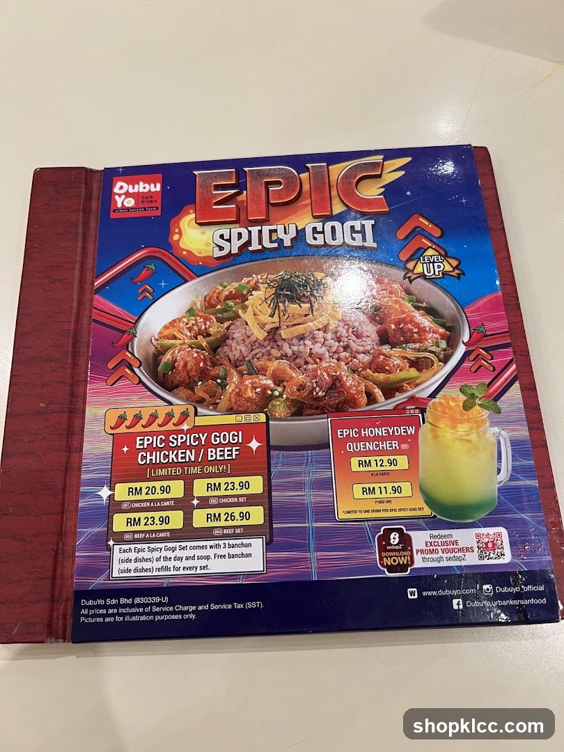 DubuYo Epic Spicy Gogi Menu