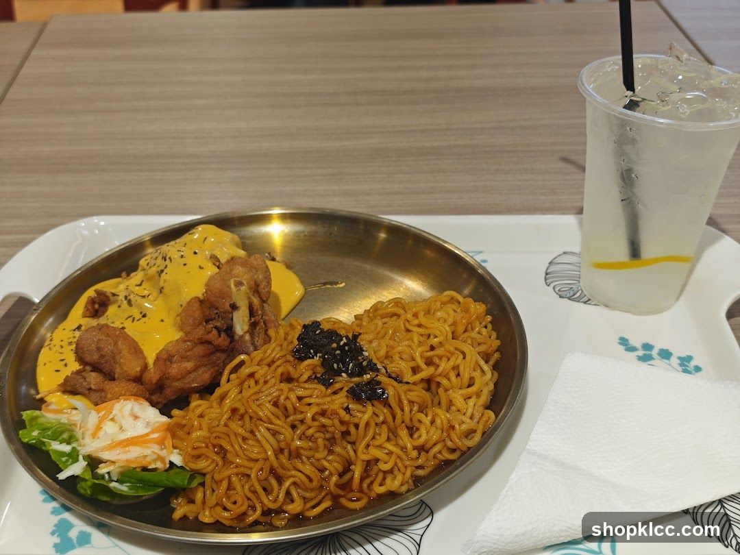 Fried Chicken and Noodles with Drink