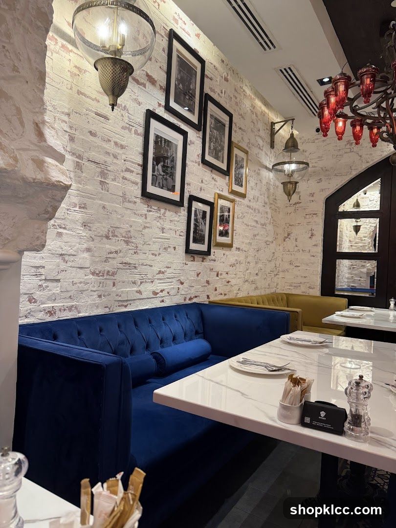 Restaurant Interior with Blue Booth Seating