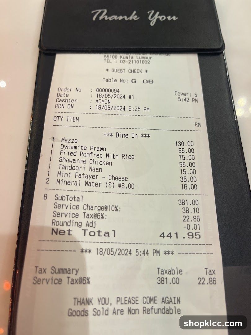 Restaurant Receipt