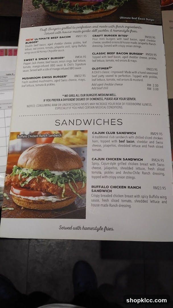 Burgers and Sandwiches Menu