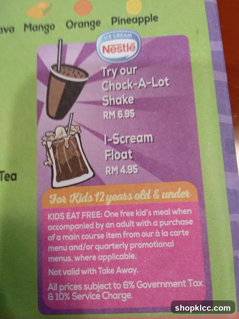 Nestle Ice Cream Menu