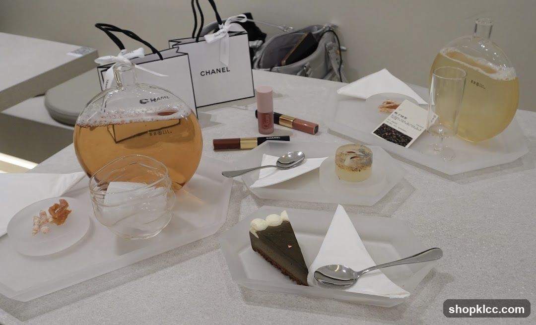 Chanel-themed tea and dessert spread