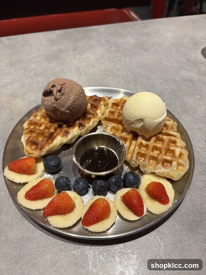 Waffles with Ice Cream and Fruit