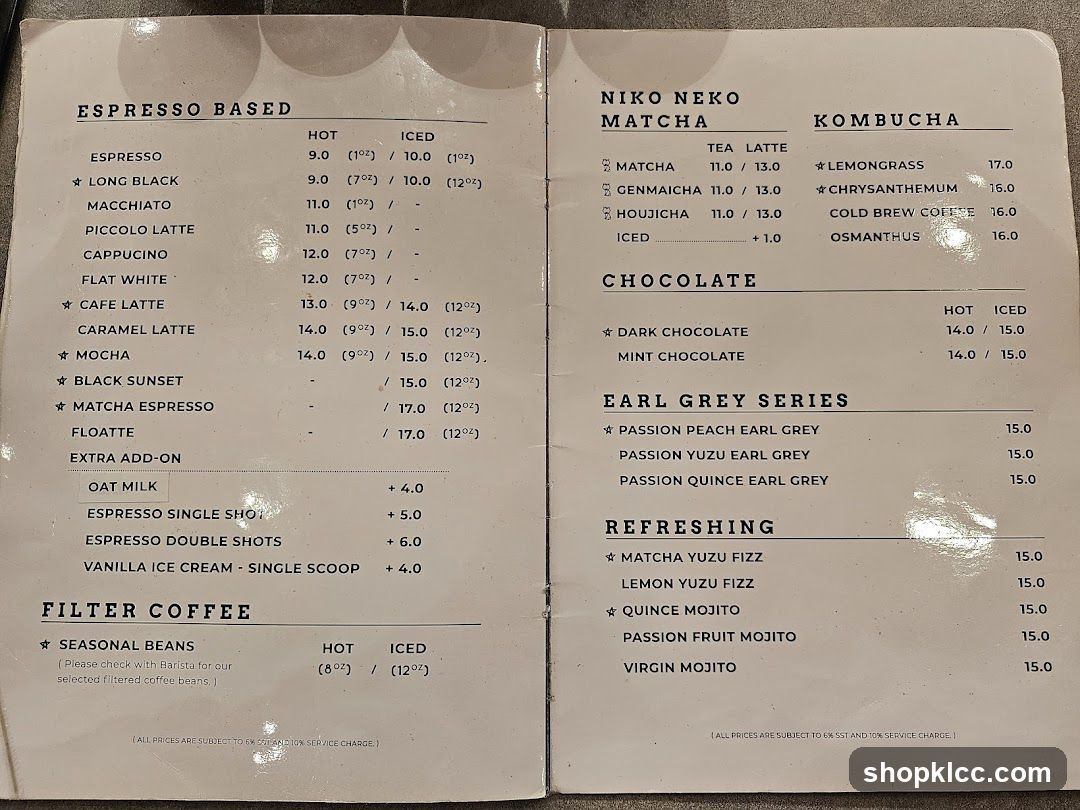 Niko Neko Matcha Menu