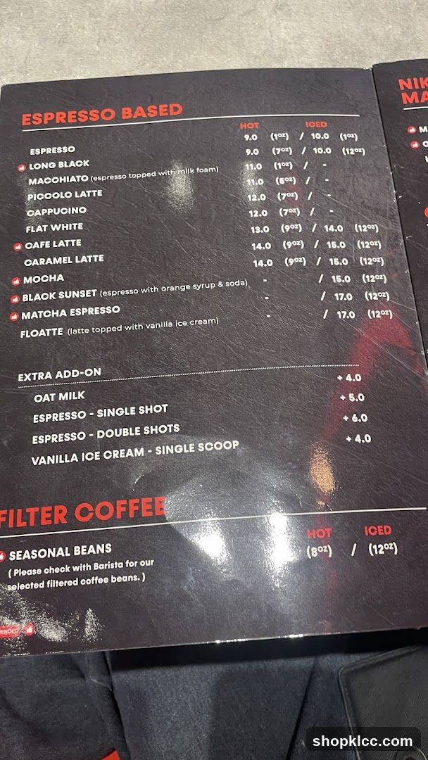 Espresso Based Coffee Menu