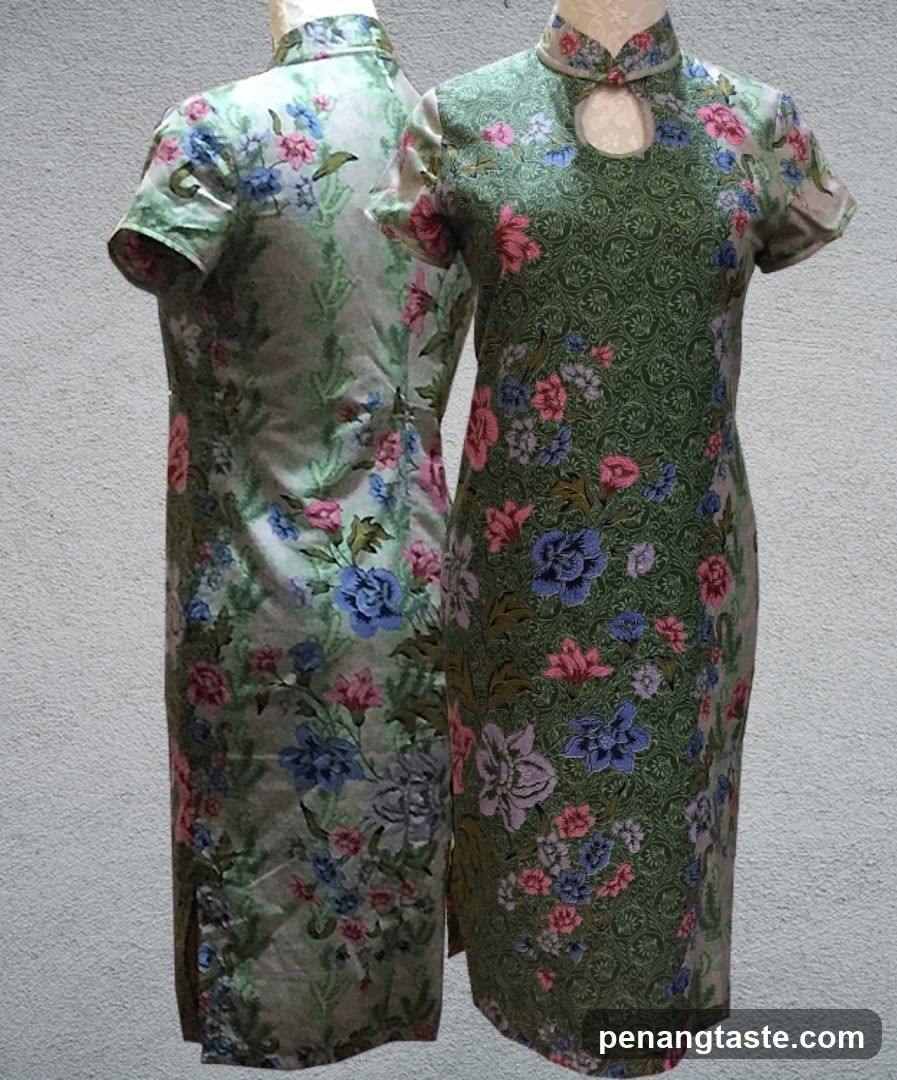 Two mannequins wearing floral print dresses