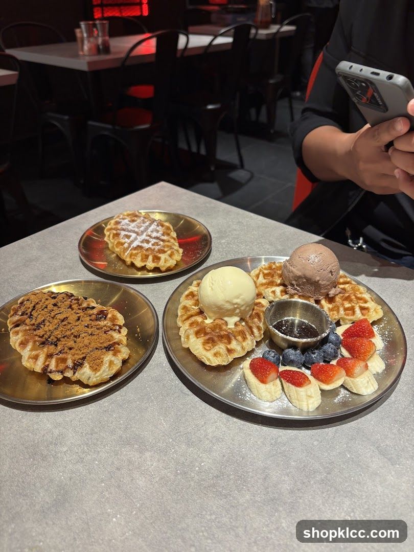 Waffles with Ice Cream and Fruit
