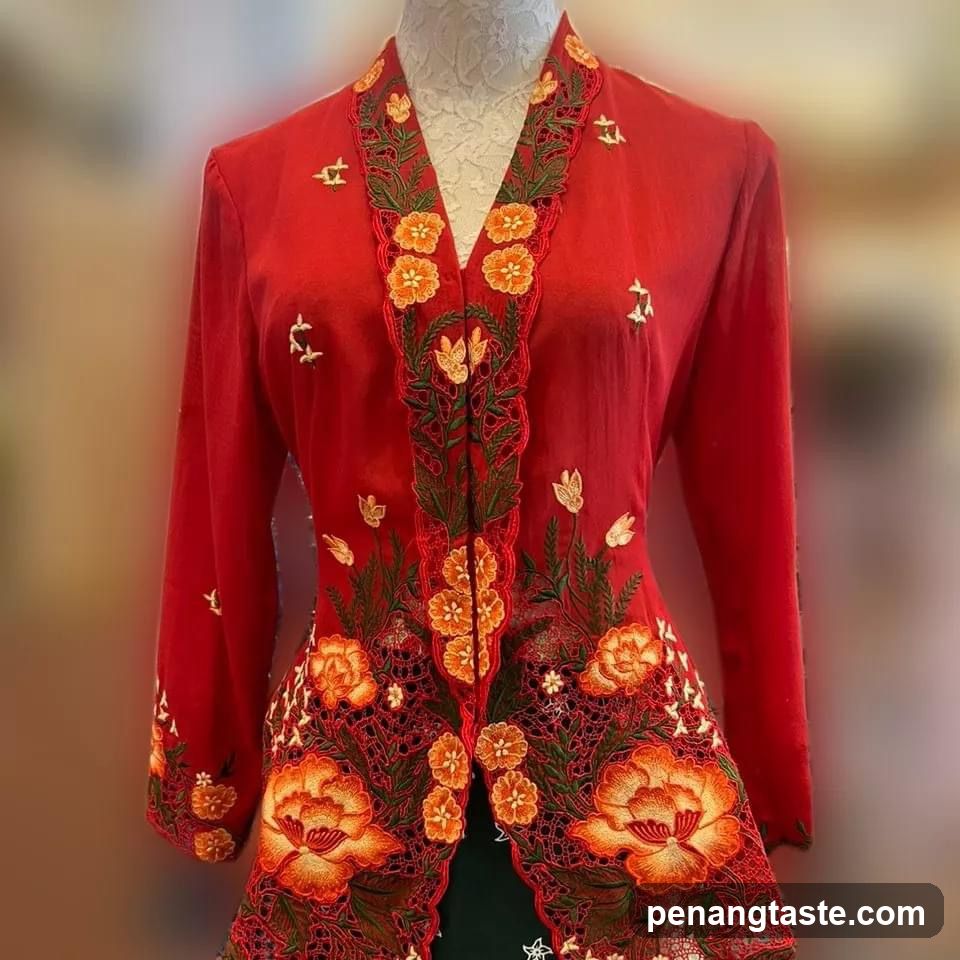 Embroidered Red Kebaya Top