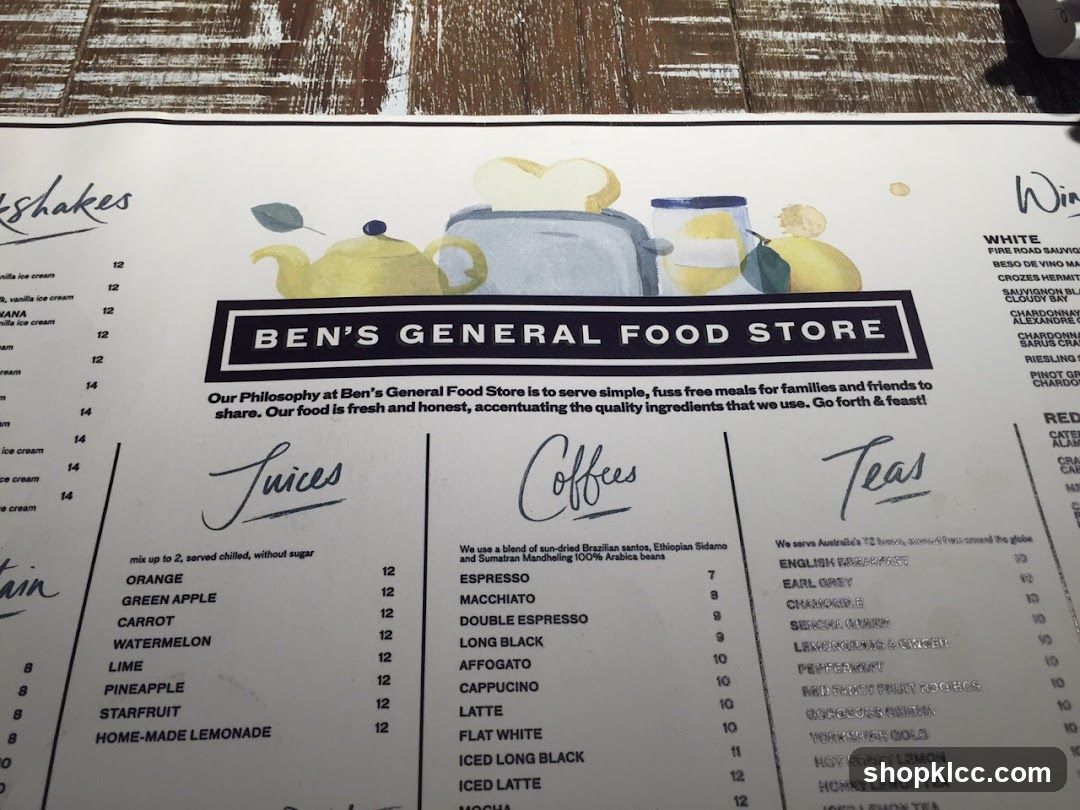 Ben's General Food Store Menu