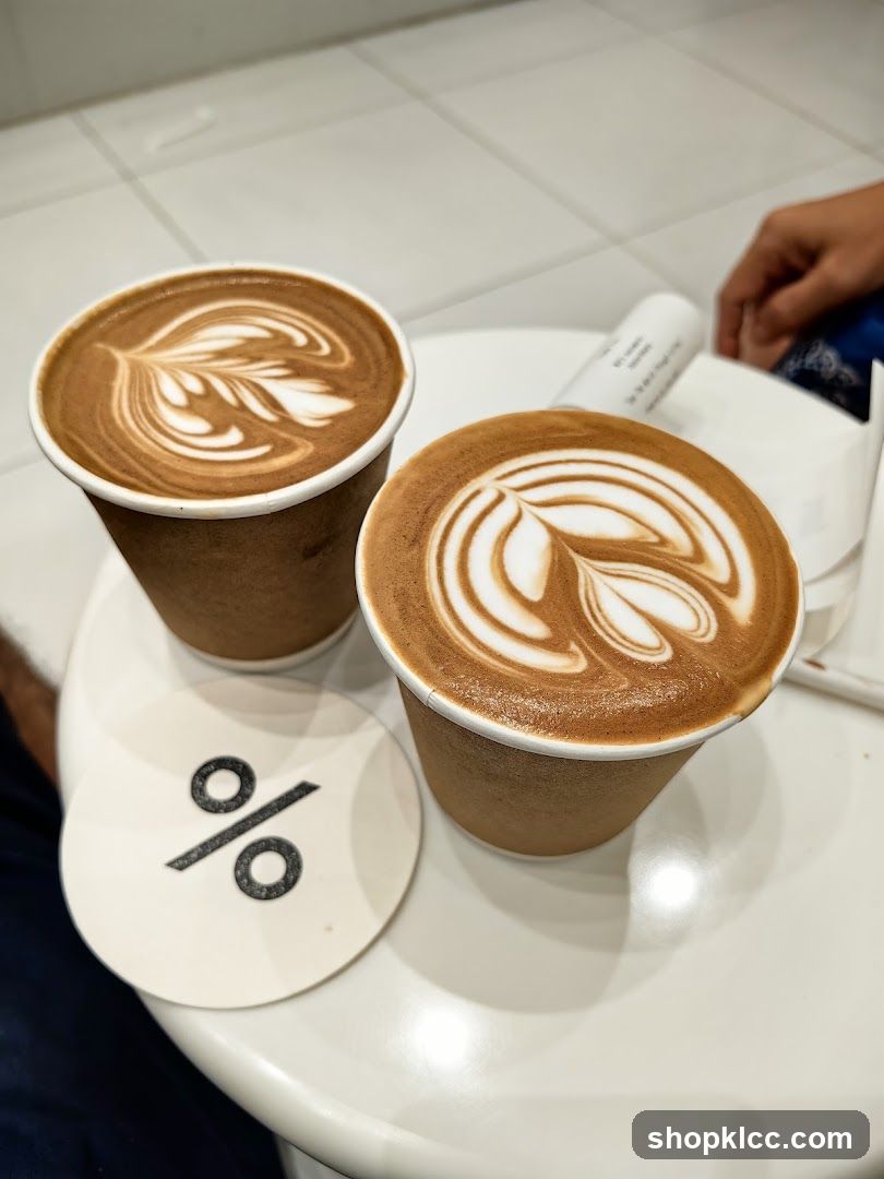 Two coffees with latte art