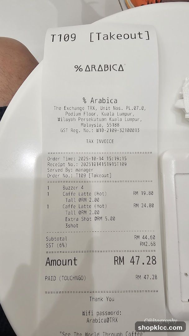 % Arabica Receipt