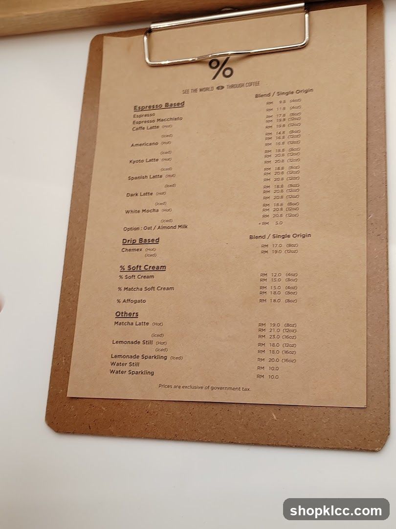 Coffee Menu
