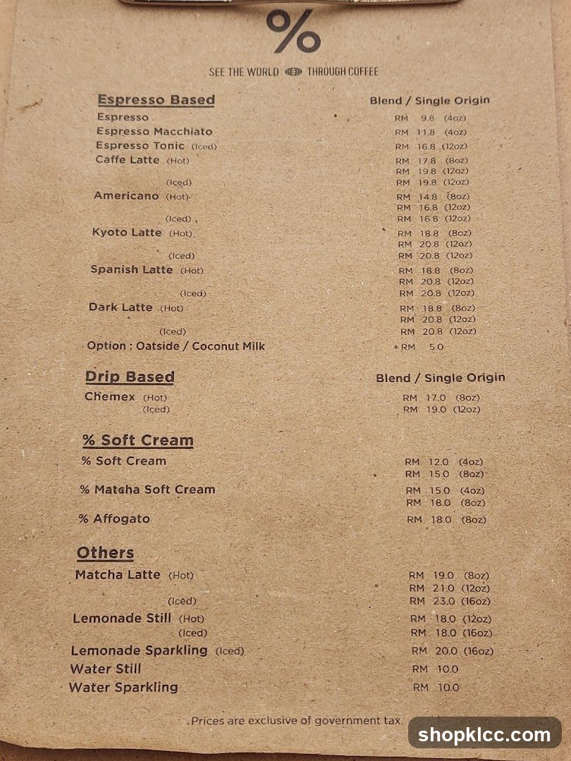 Coffee Menu