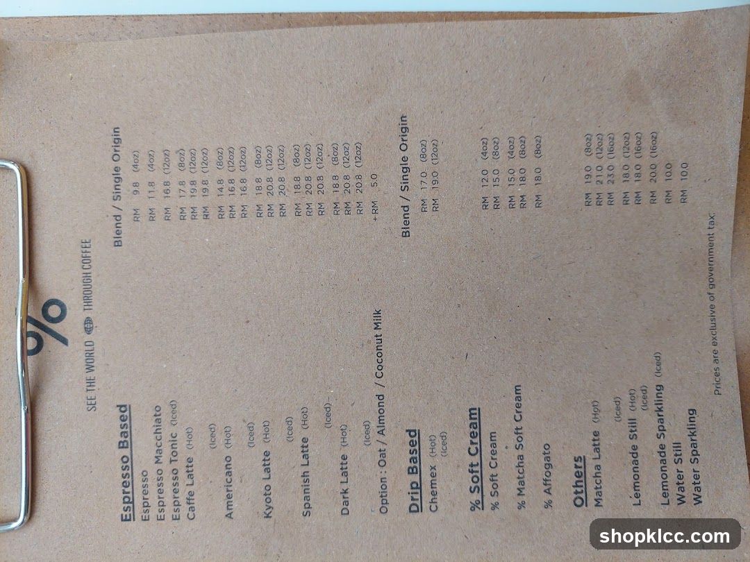 Coffee Menu