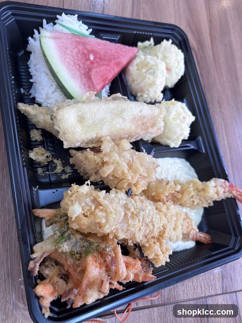 Bento Box with Tempura and Watermelon