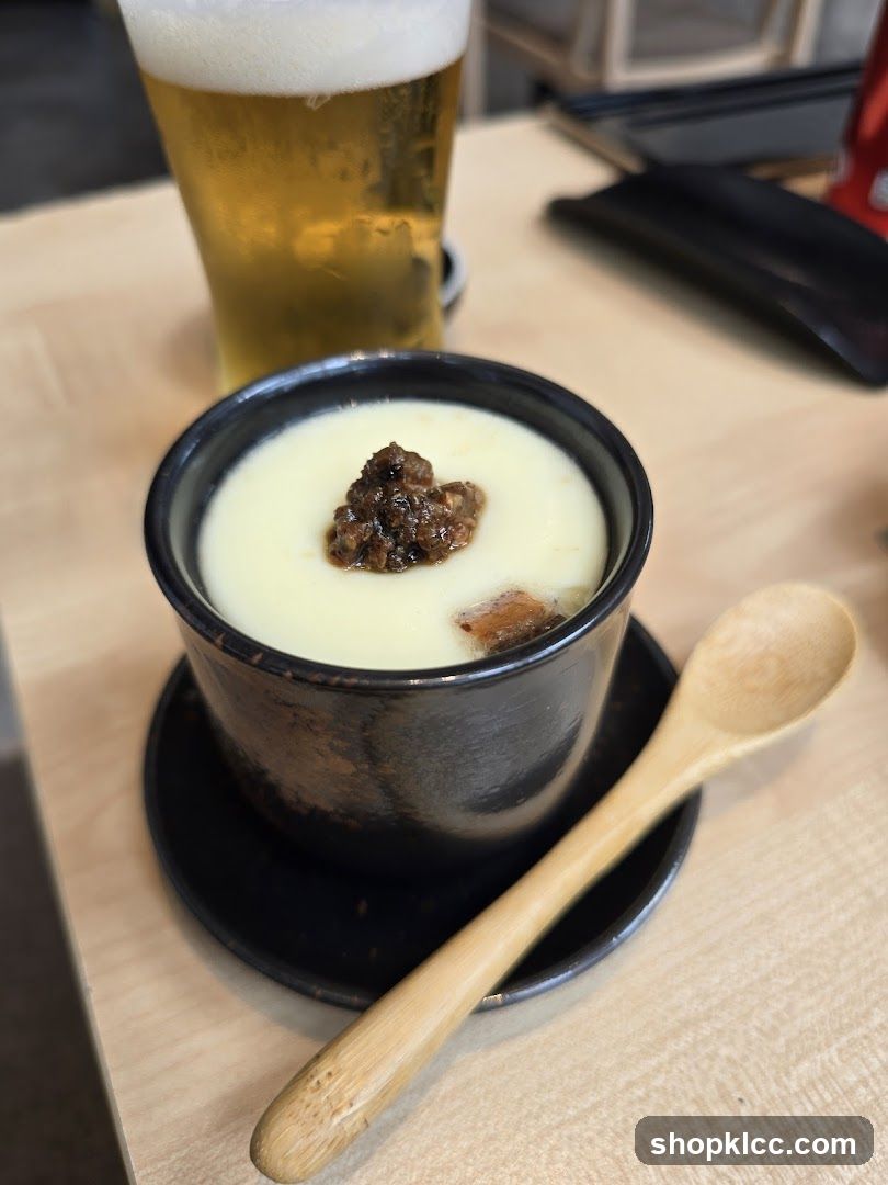 Steamed Custard with Toppings and Beer