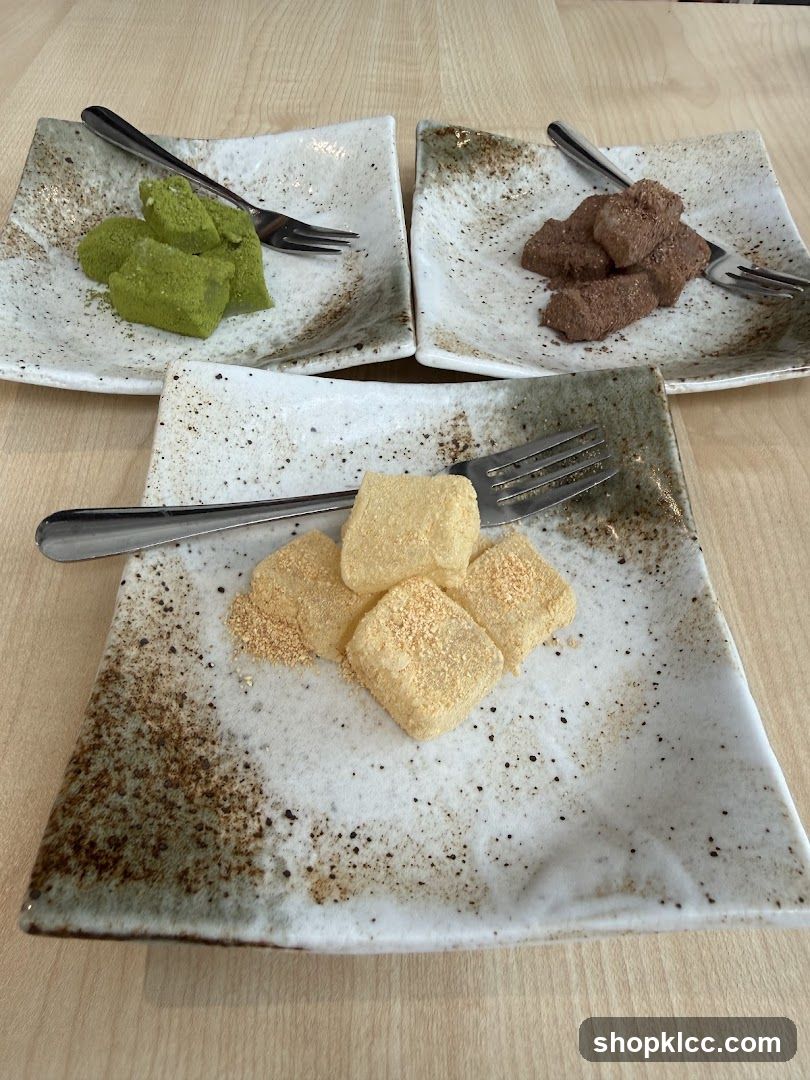 Three plates of mochi