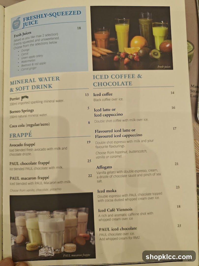 Freshly-Squeezed Juice, Mineral Water & Soft Drink, Frappé, Iced Coffee & Chocolate