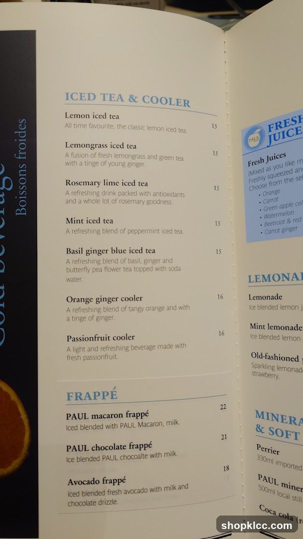 Cold Beverage Menu