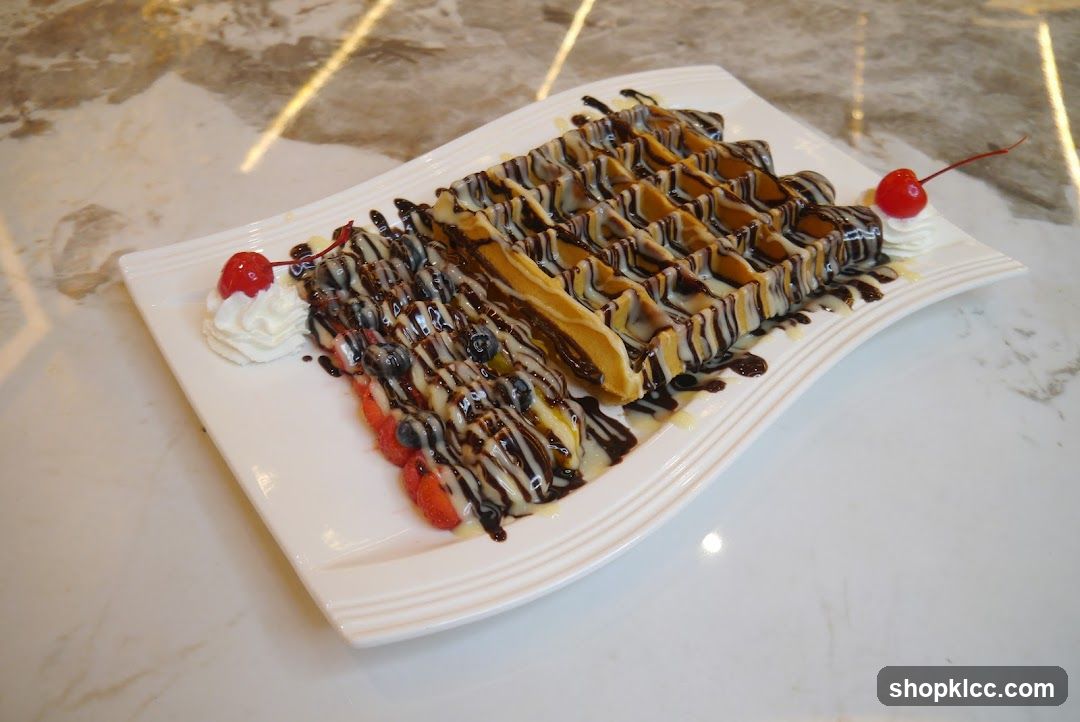 Waffles with Fruit and Chocolate Drizzle