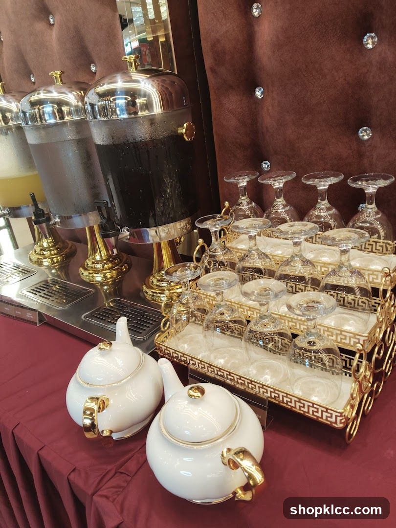 Beverage Station with Teapots and Glasses