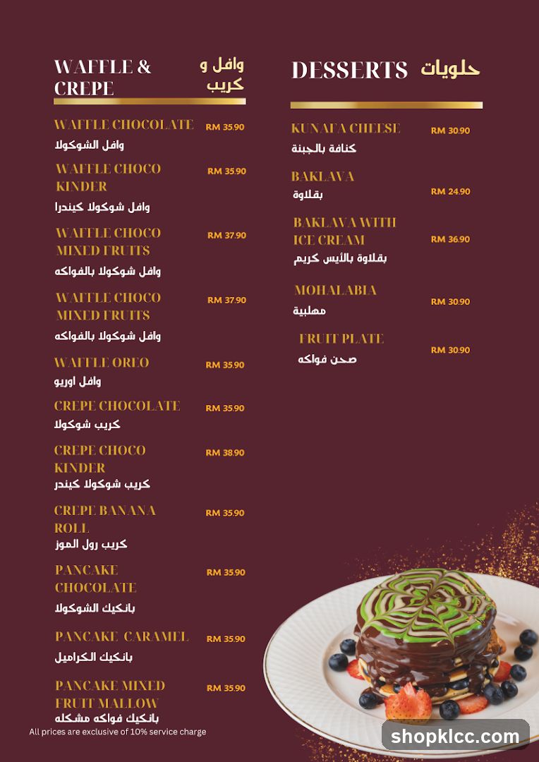 Waffle & Crepe and Desserts Menu