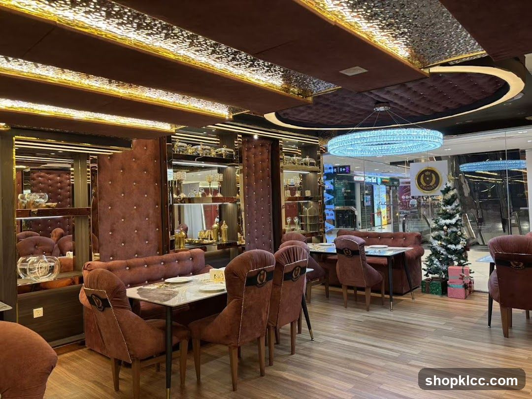 Restaurant Interior with Plush Seating and Modern Chandelier