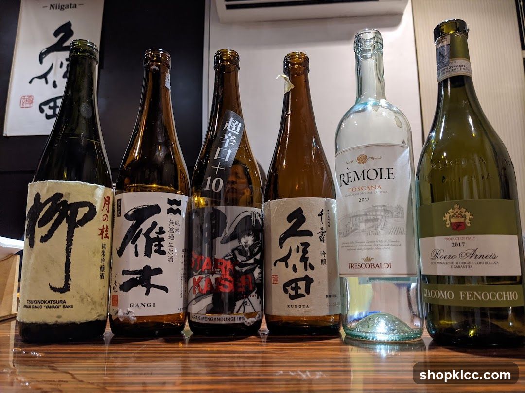 Bottles of Sake and Wine