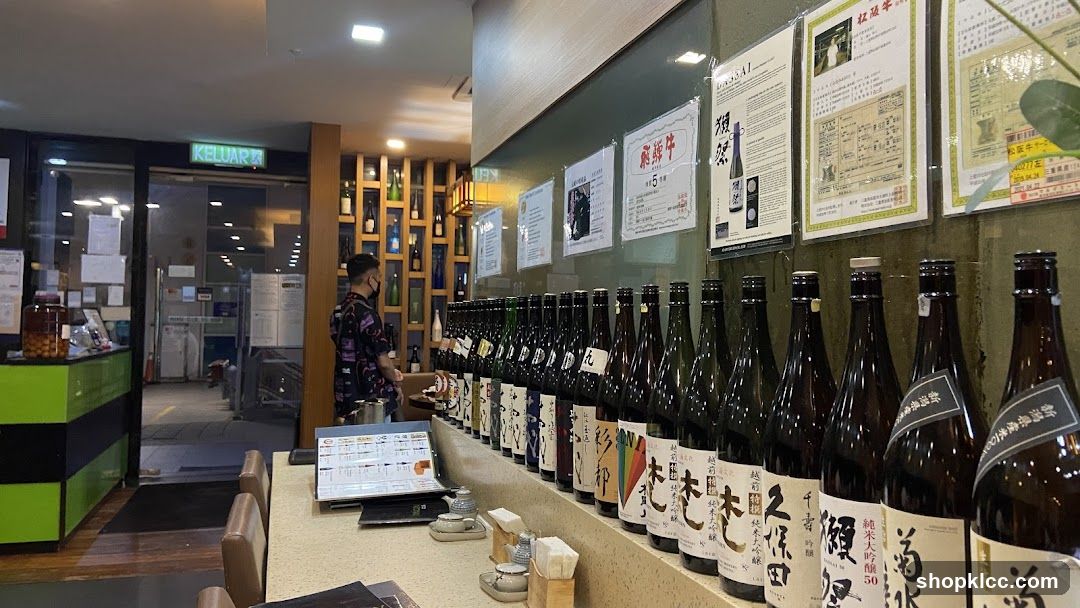 Japanese Restaurant Interior with Sake Bottles