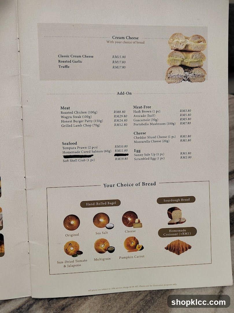 Menu with Add-Ons and Bread Choices