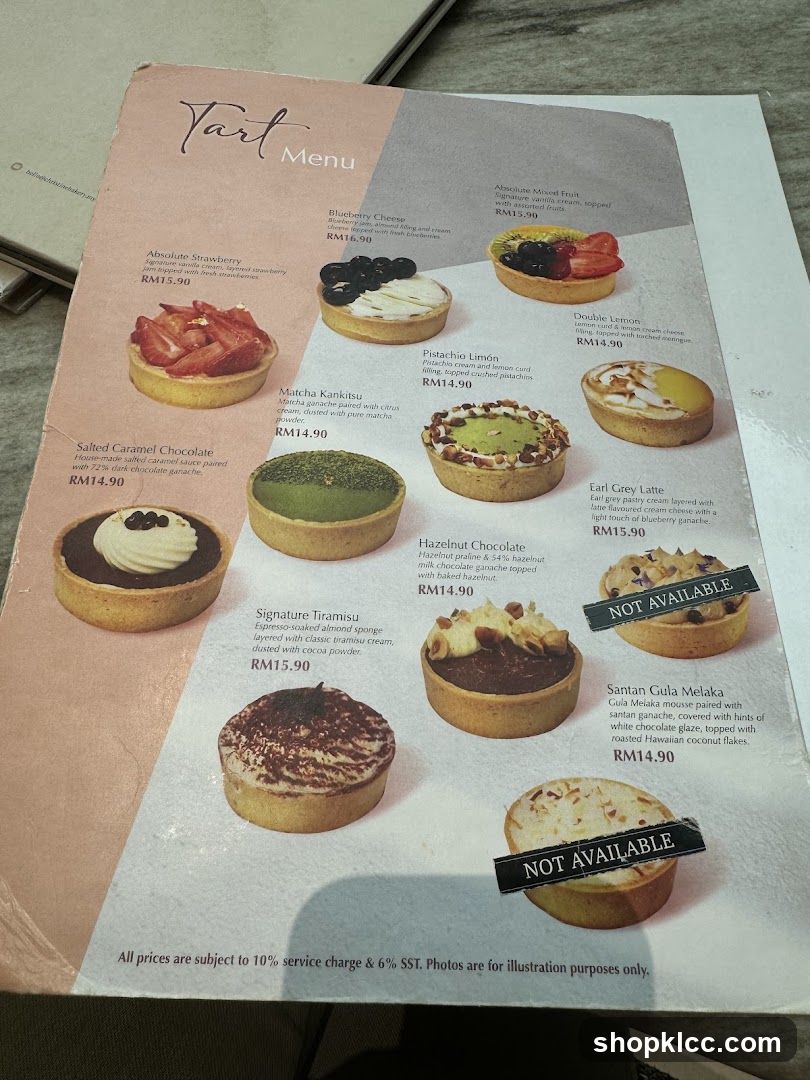 Tart Menu