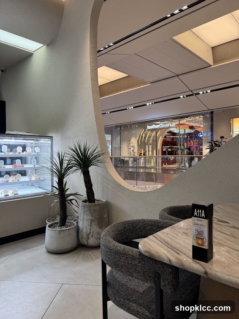 Cafe Interior with Display Case and Table