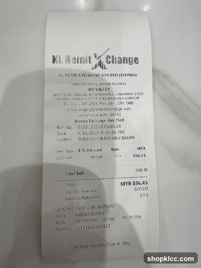 Money Exchange Receipt