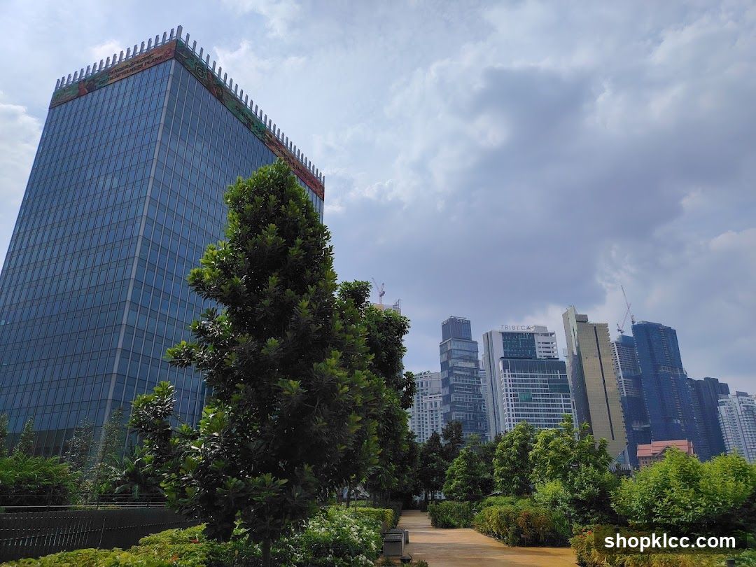 Cityscape with modern buildings and greenery