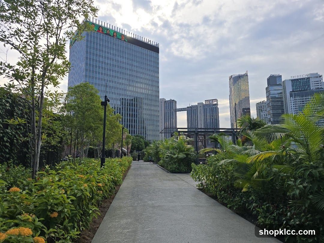 Urban park with skyscrapers in the background