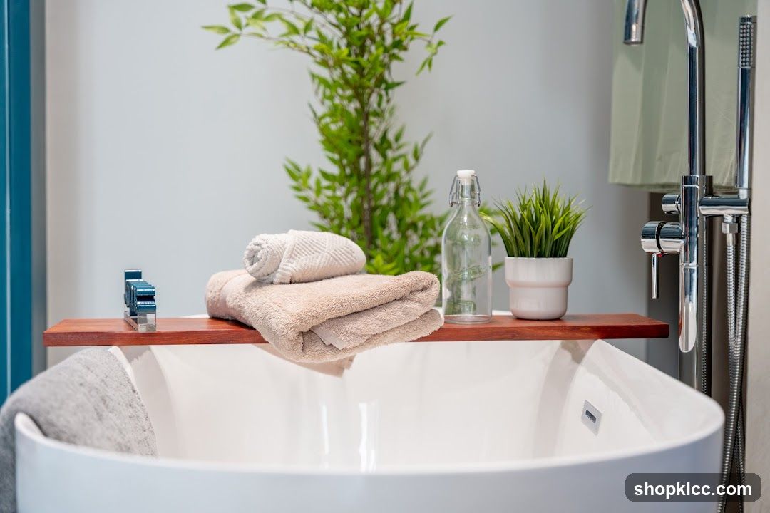 Bathtub with towels and plants