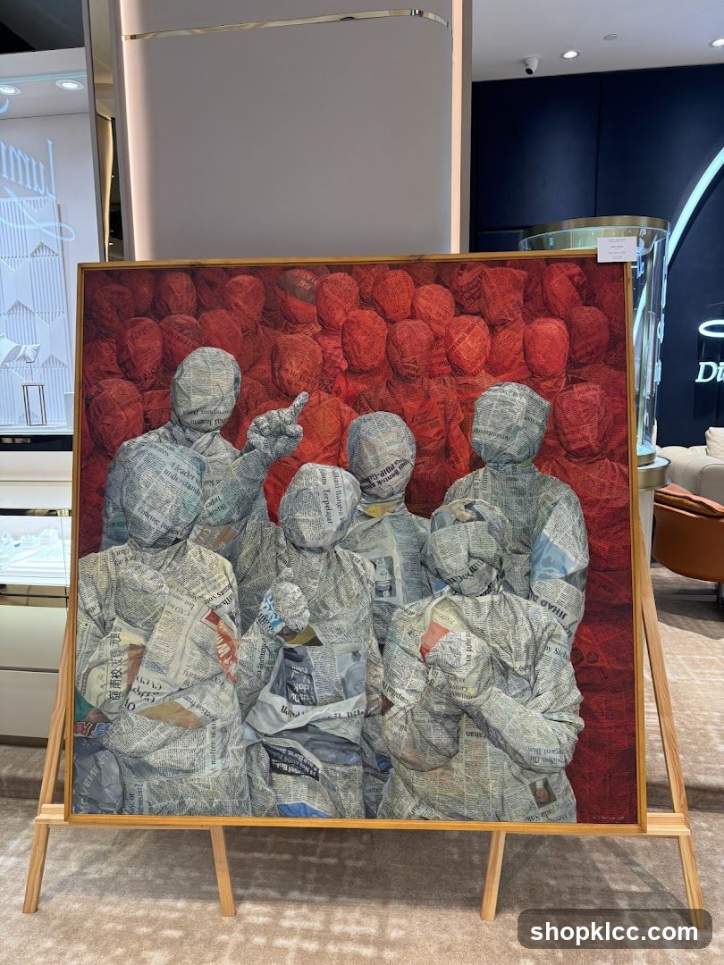 Newspaper-Wrapped Figures Painting