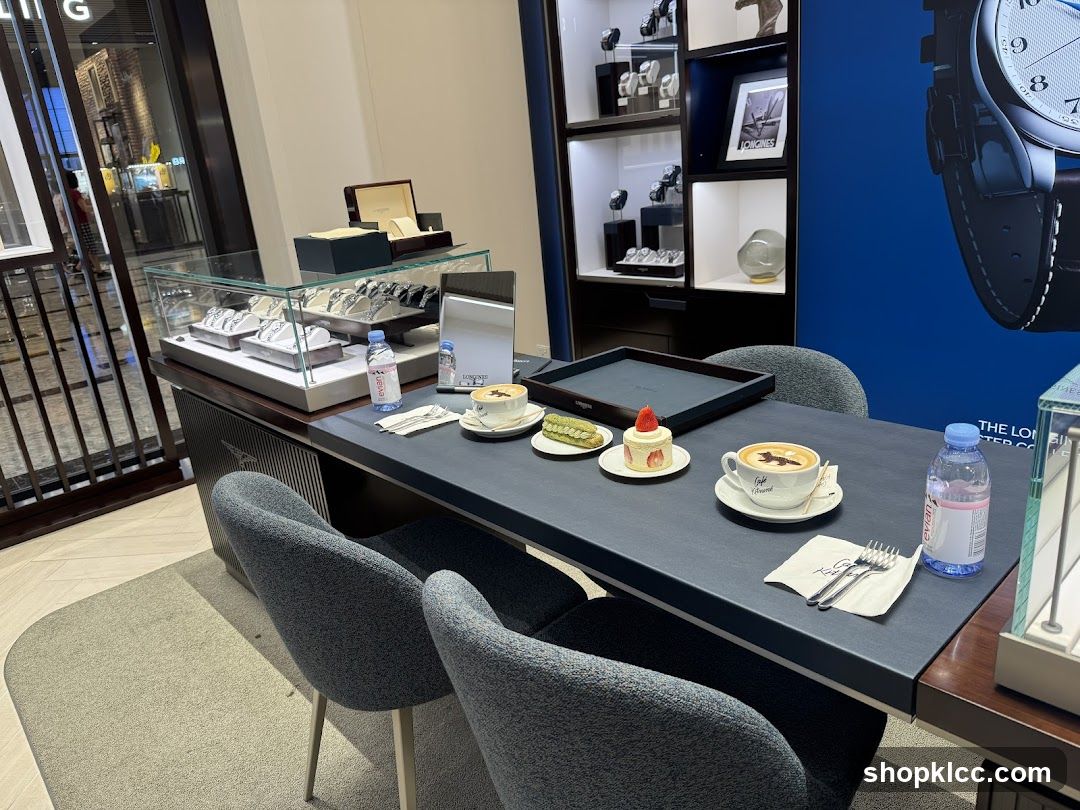 Watch Store Display with Coffee and Pastries