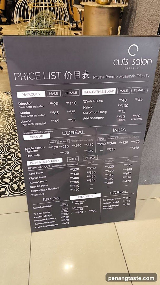 Cuts Salon Price List