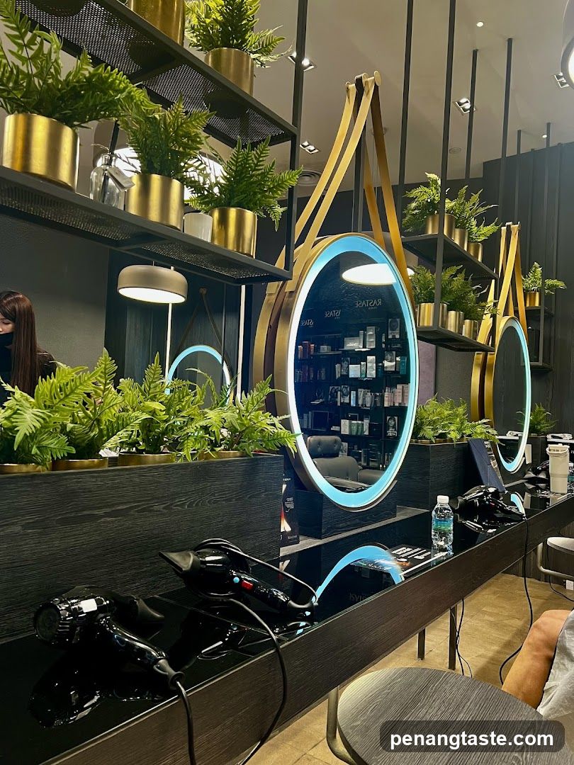 Salon Interior with Mirrors and Hair Dryers