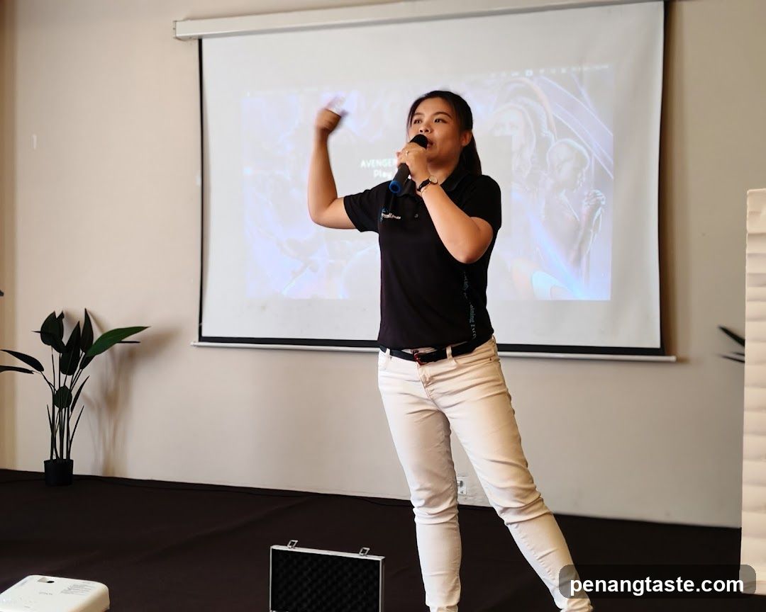 Woman speaking at a presentation