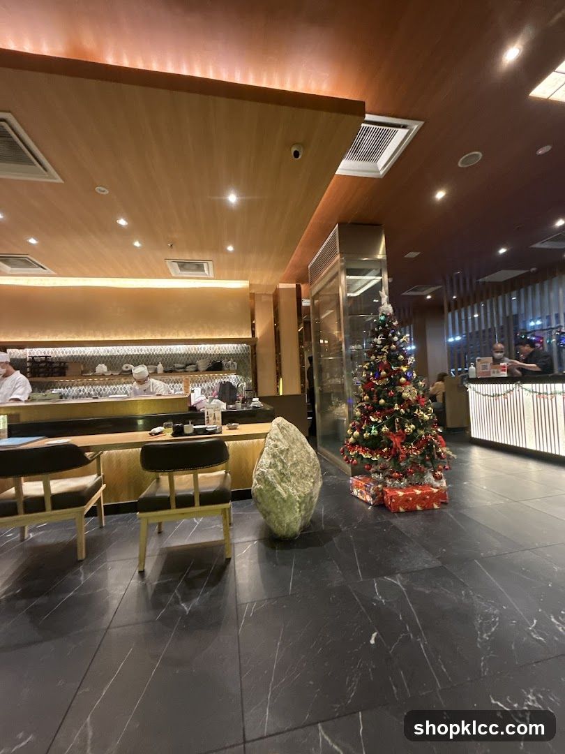 Restaurant Interior with Christmas Tree