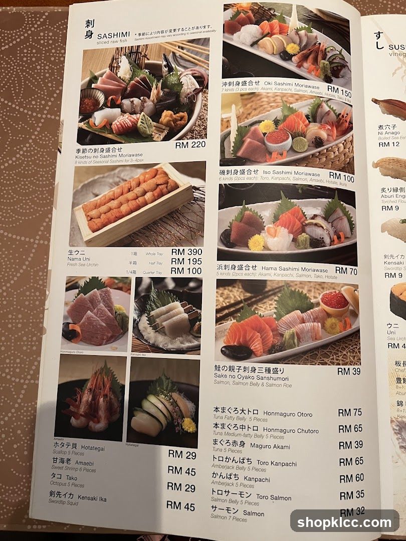 Sashimi Menu