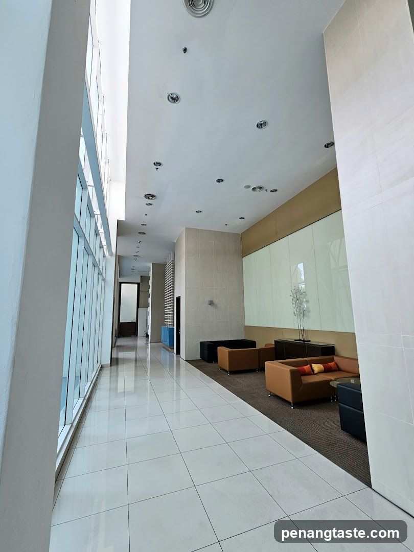 Modern Office Hallway with Seating Area