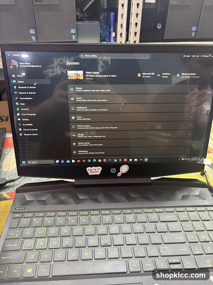 HP Gaming Laptop System Settings Screen