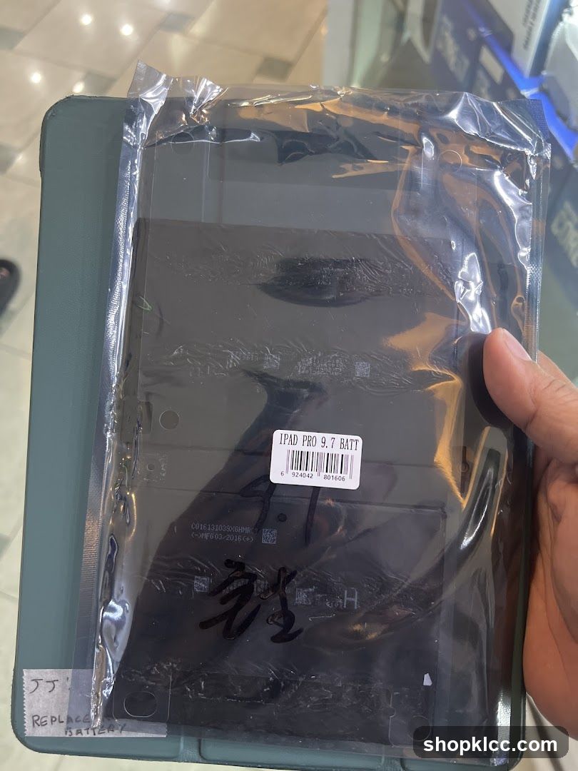 Hand holding packaged iPad battery